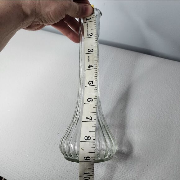 Vintage Hooster Glass Clear Glass Bud Vase Ribbed Pattern 9" Tall - Picture 3 of 3